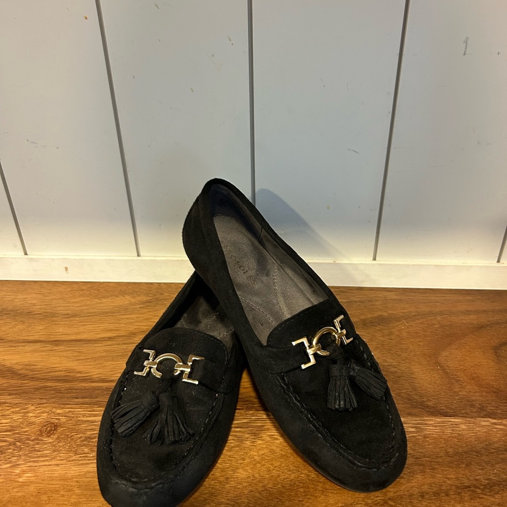 Aerosoles Black Suede Loafers with Tassel Detail